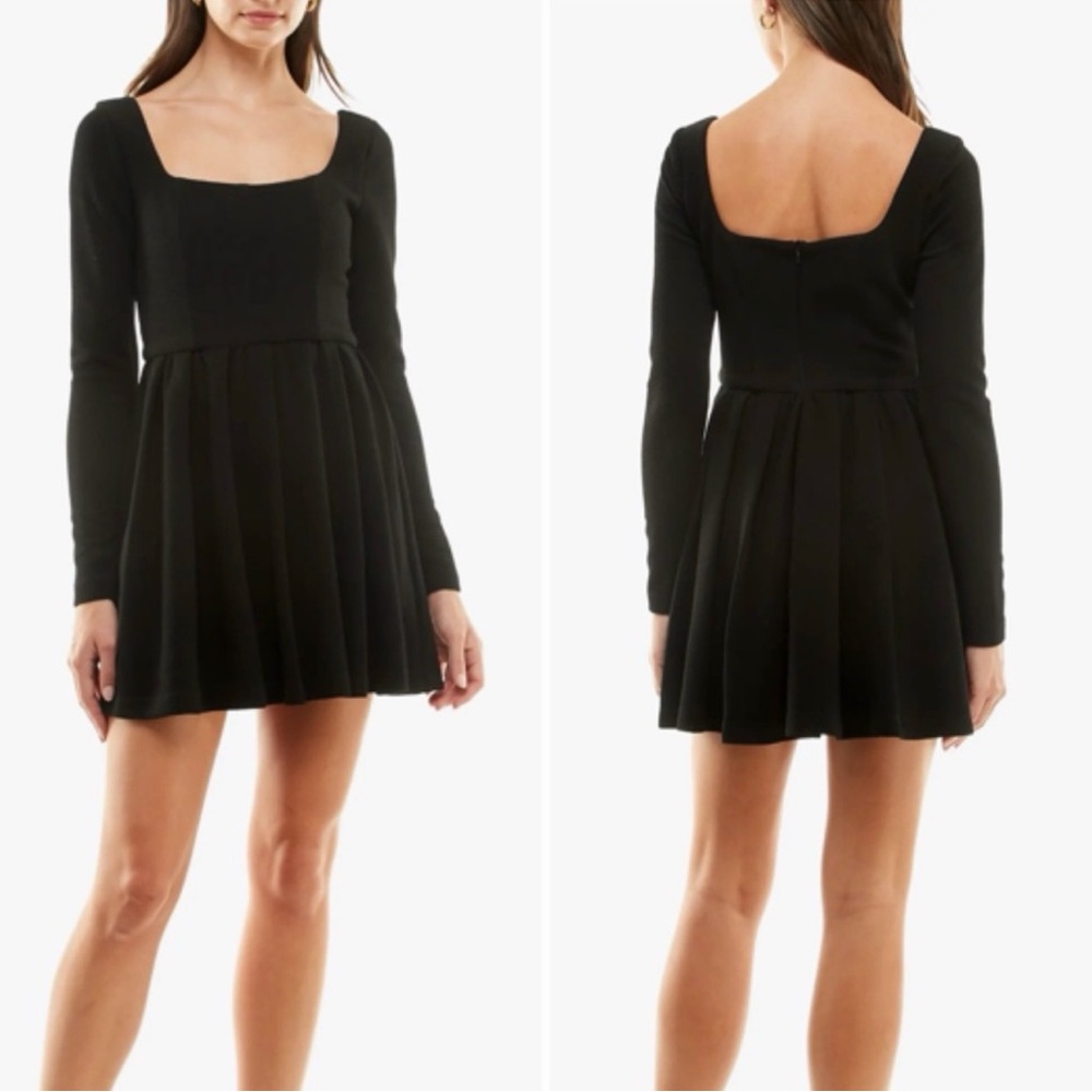 Wayf Black Long Sleeve Dress with Square Neckline
